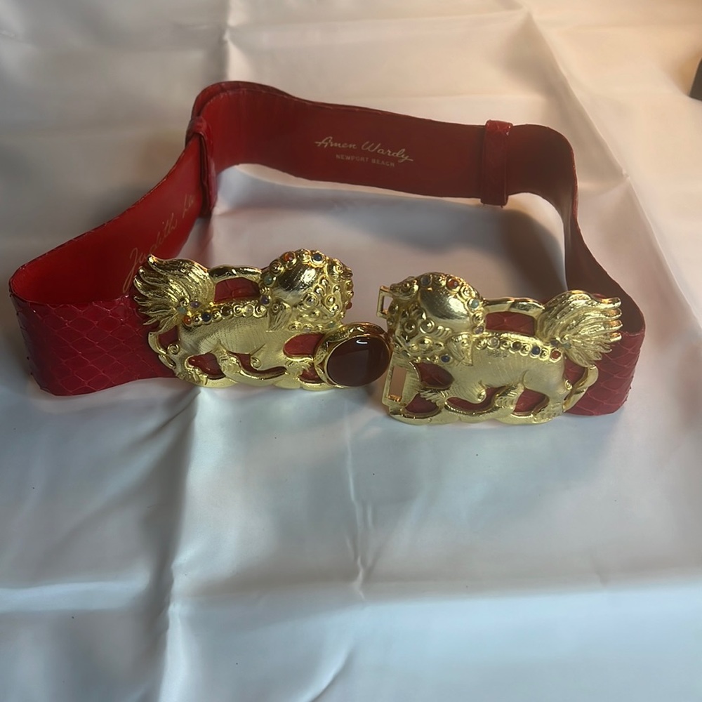 Vintage Judith Leiber red belt with gold clasp